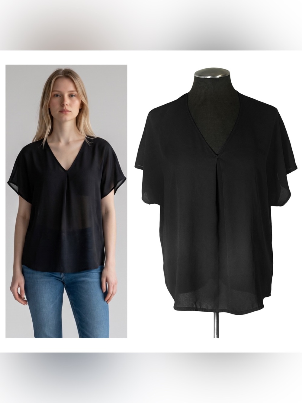 🆕 Lush – Black Oversized V-Neck Cap Sleeve Top – Small